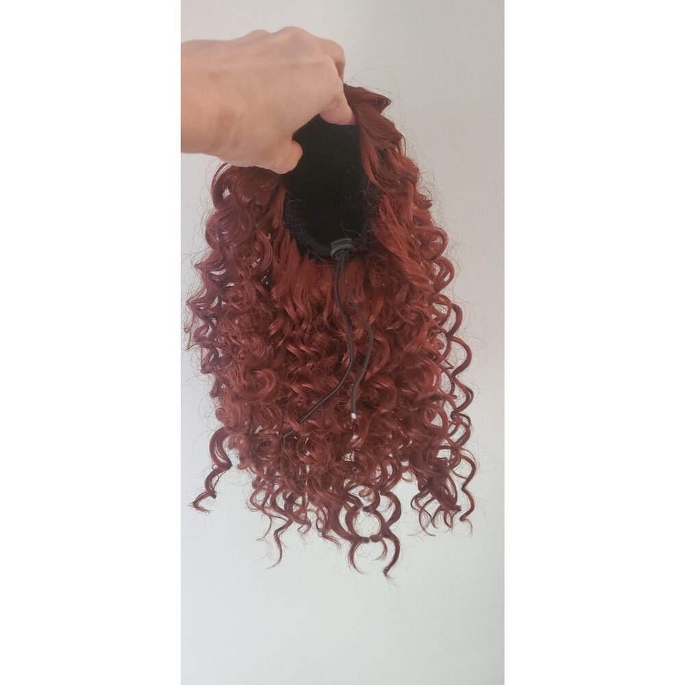 WAVY CURLY PONYTAIL EXTENSION WIG Short red ginger Hair 8-10 inch Drawstring
